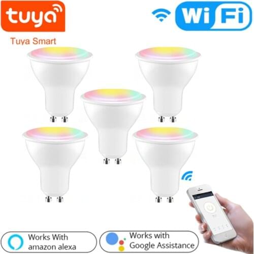 Tuya Wifi Smart Gu10 LED Light Bulb Spotlight 4W RGBCW 2700-6500K Voice Control Smart Life APP Work With Alexa Google Home