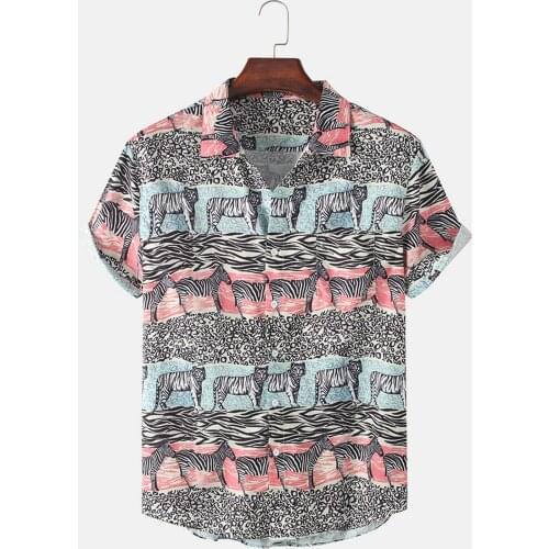 Vintage Ethnic Clothes Dress Shirt Men Summer Casual Slim Printed Short Sleeve Beach Shirts Top Blouse Mens Cardigan Camisas