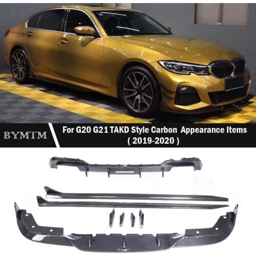 TAKD Style Dry Carbon fiber Bumper Front lip Rear Diffuser Surrounded by cars Side skirt Spoiler For BMW 3 Series G20 G21