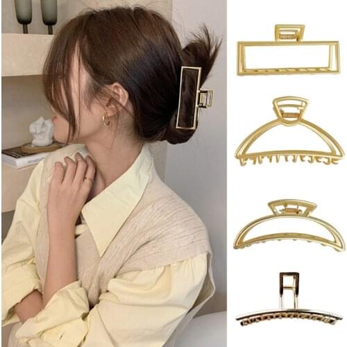 Women Gold Metal Hair Claw Clip Hollow Out Geometric Jaw Clamp Ponytail Barrette Q0KE