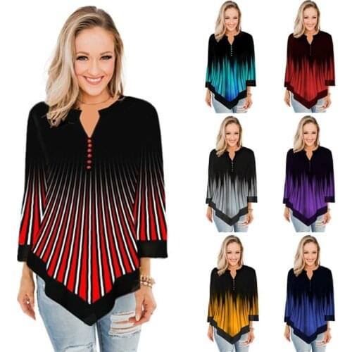 Spring Summer 3/4 Sleeve Print T-Shirts Irregular Women Clothing Fashion Casual Plus Size Loose Pullovers Tee Shirt Femme Tops