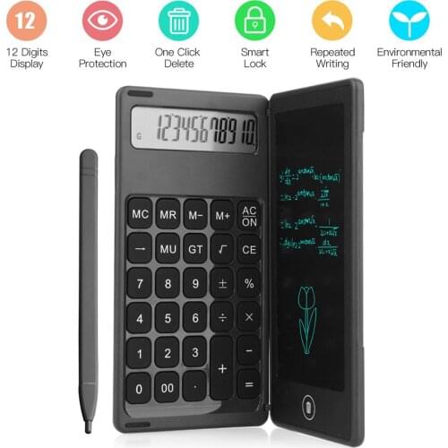 12 Digits Display Calculator 6 Inch LCD Writing Tablet Foldable Repeated Writing Digital Drawing Pad With Stylus Kids Learning