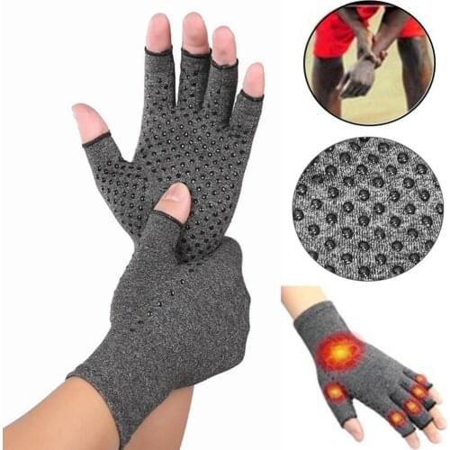 1Pair Compression Arthritis Gloves Wrist Support Cotton Joint Pain Relief Half-finger Hand Brace Women Men Therapy Wristband