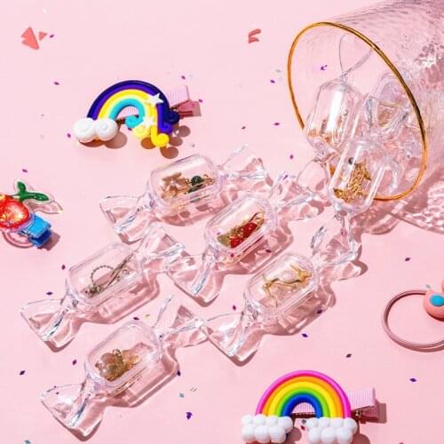 10PCS Portable Cute Girls Candy Shape Transparent Clip Holder Storage Box Mini Jewelry Bag School Storage Container Organizer