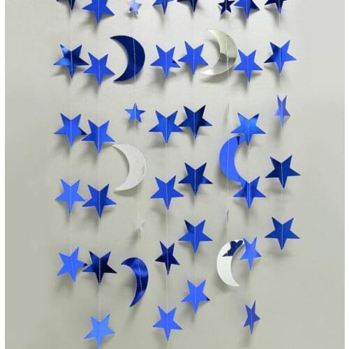 5pcs 4M Star&Moon Mirror Paper String Colored Flag Hanging Ornaments For Wedding Party Arch Home Garden Hotal Decorative
