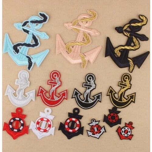 50pcs/lot Vintage Embroidery Patches Sailing Anchor Clothing Decoration Sewing Accessories Diy Iron Heat Transfer Applique