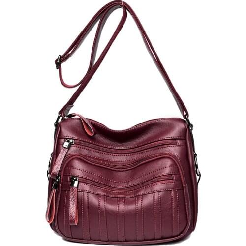 Large capacity middle-aged mother bag Multi-pocket shopping travel bag female soft PU leather shoulder messenger bag wild purse