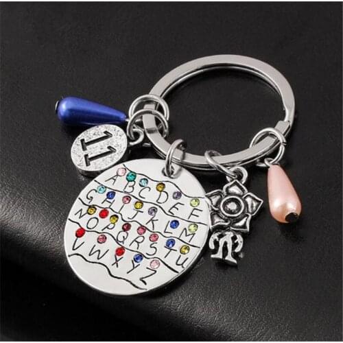 Anime Stranger Things Keychains Alphabet Cannibal Letter Charms Metal Car Crystal Keyring Lady Choker Jewelry Accessories Gifts