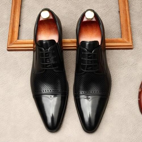 Large Size EUR45 Black Brogue Business Shoes Genuine Leather Prom Shoes Mens Dress Shoes