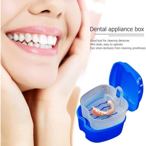 Double Layers Dental False Teeth Bath Box Denture Storage Box Case Container with Hanging Net Denture Storage Box Random Color