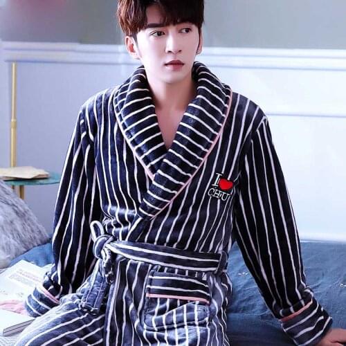 Soft Robe Male Long Bathrobe Winter Warm Coral Fleece Mens Nightgown Kimono Floral Dressing Gown Sleepwear Home Clothes Pajamas