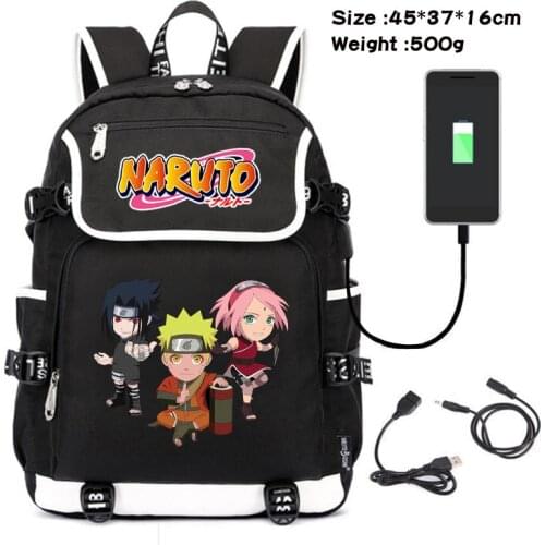 Anime Uzumaki Uchiha Sasuke Canvas School Shoulder Bag Cosplay USB Port Backpack Laptop Travel Rucksack Gift