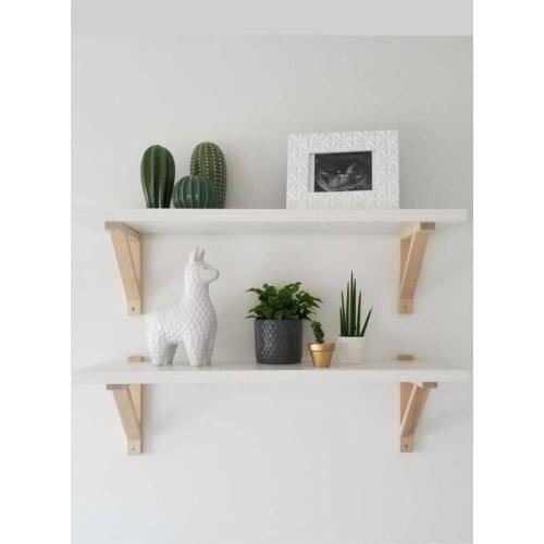 Ikili Ahşap Beyaz Duvar Rafı