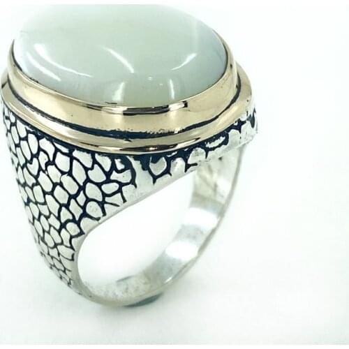 Natural Mother of Pearl Stone Custom Size 925 Silver Men 'S Ring