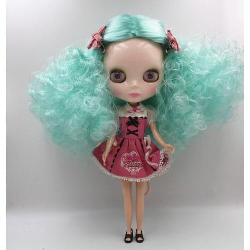 Blygirl Blyth doll Light blue explosion wavy hair normal body 7 joint nude doll DIY dolls can be replaced