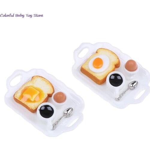 1:12 Dollhouse Miniature Breakfast Set Hamburger Croissant Toast Egg Coffee With Tray Kitchen Food Accessories
