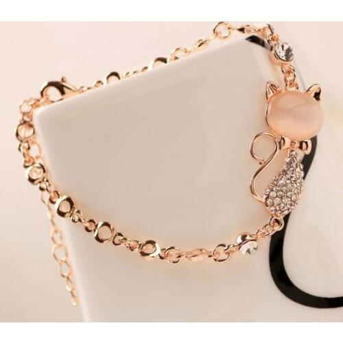 2020 Trend Rose Gold Alloy Cute Cat Bracelet Female Lady Child Girl Gift Jewelry Charm Opal Rhinestone Bracelet