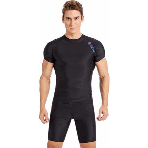 Outdoor Mens Diving Short Sleeve Split Swimsuit Black Spandex + Nylon Material Anti-UV Anti-Jellyfish Surfing Diving Swimsuit
