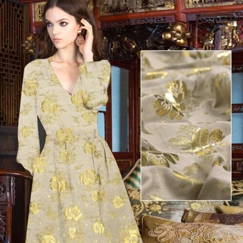 Natural Mulberry Gold jacquard silk fabric crisp fashion dress fabric wholesale cotton cloth per meter sewing Material