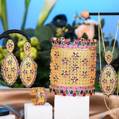 New Luxury Noble Women Gorgeous Necklace Bangle Earrings Ring 4 PCS for Women Bridal Jewelry Sets Wedding Noble Set african