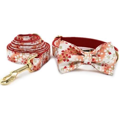 Personalized bowknot dog collar leash gold metal buckles for small medium large dogs good quality bow tie pet accessories
