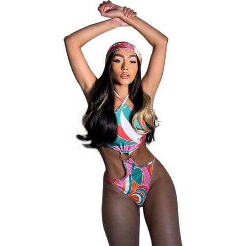 Ladies Sexy One-Piece Swimsuit Beach Push-Up Swimsuit Print Bikini Plus Size Swimsuit 2021