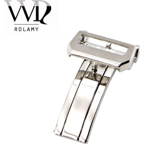 Rolamy 18mm Watch Band Deployment Clasp Strap Buckle Stainless Steel Silver Polished Brushed Watch Accessories For IWC