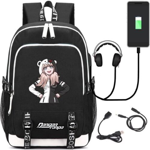 USB Charging Headphone jack Backpack School Bags Mochila Laptop Backpack Schoolbag anime Danganronpa Printing backpack