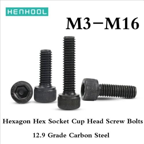 Hexagon Hex Socket Cup Head Screw Bolts 12.9 Grade Carbon Steel Allen Screw Din912 M1.6M2M2.5M2.6M3M4M5M6M8M10M12M14M16 HENHOOL