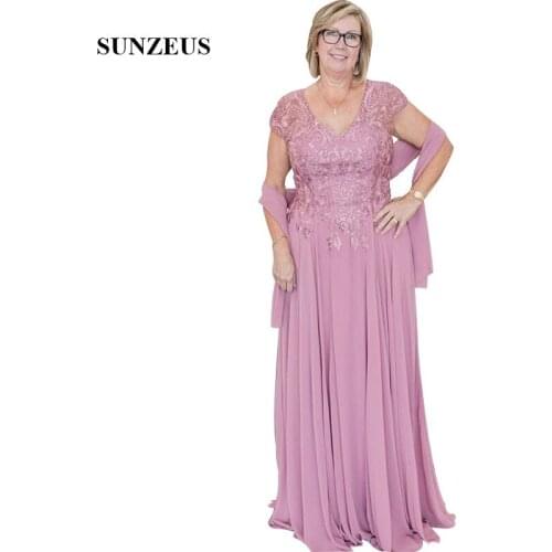 A-line Cap Sleeves V-neck Chiffon Mother Of The Bride Dresses With Bolero Lace Top Long Wedding Party Gowns For Lady