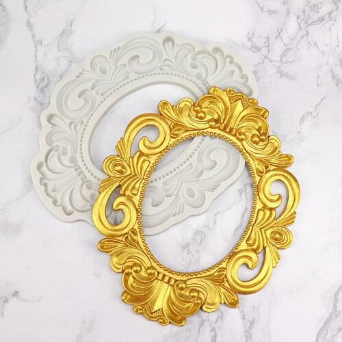 Silicone Mold European-Style Vintage Lace Large Frame Clay Plaster Photo Mirror Frame Concrete Molds Designer Epoxy Resin Molds