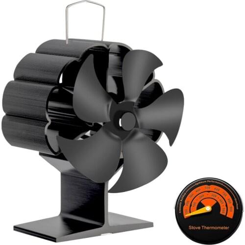 5 Blades Black Fireplace Heat Powered Stove Fan Wood Log Burner Fan Efficient Heat Distribution Home Heat Power Stove Fan