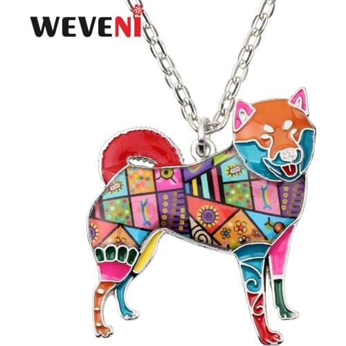 WEVENI Statement Enamel Alloy Japanese Shiba Inu Dog Necklace Pendant Chain Cute Animal Pet Jewelry For Women Girls Accessories