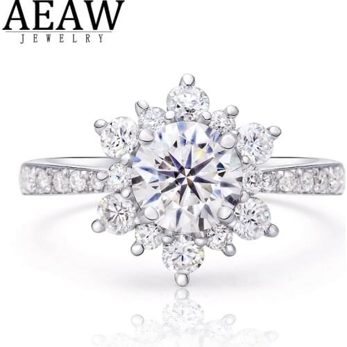 DF Color Brilliant Round Cut VVS1 6.5MM 1.0carat Moissanite Engagement Ring Flower Halo Style Real 18k White Gold For Women Lady