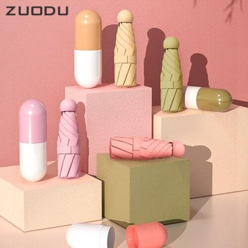 ZUODU Mini Pocket Women Parasol UV Protection Ultra Light Ladies Umbrella Rain Small Portable Capsule Umbrella Folding Gift