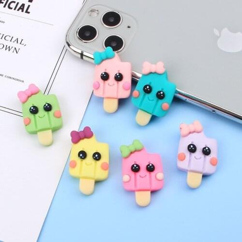 10Pcs Kawaii Bows Ice Cream Flat back Resin Cabochons Fake Food Scrapbooking Decoration Crafts DIY Hair Bows Center Accessories