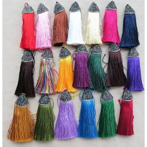 10Pcs/lot Colorful Tassel Pendant Crystal Rhinestone Paved Cap Charm Tassel For DIY Charm Pendant Women Jewelry Making PD137