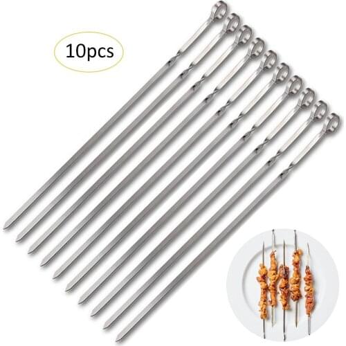 10pc Stainless Steel BBQ Meat Sticks Long Chef Grill Food Holders Skewers Needle Prongs For Barbecue Party Skewers bbq Skewers