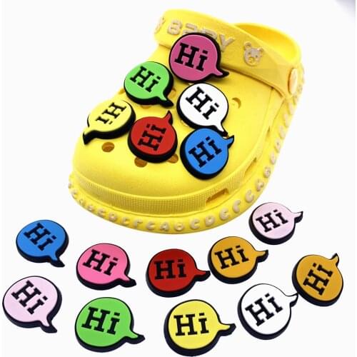 100PCS Wholesale Mix Cartoon Letter Croc Jibz Decoration Hi Word Shoes Charms PVC Wristband Backpack Accessories Kids Gifts