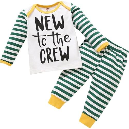 Fall Winter Kid Baby Toddler Boy 2PCS Striped Clothes Lounge Set Long Sleeve Sweater Long Pants Outfits Set 3 12 16 18 Month