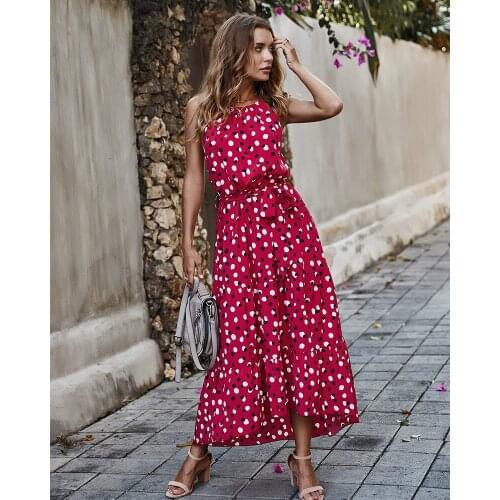 2021 Women Summer Polka Dot Sling Holiday Casual Dresses Fashionable Sleevelesslong Dress