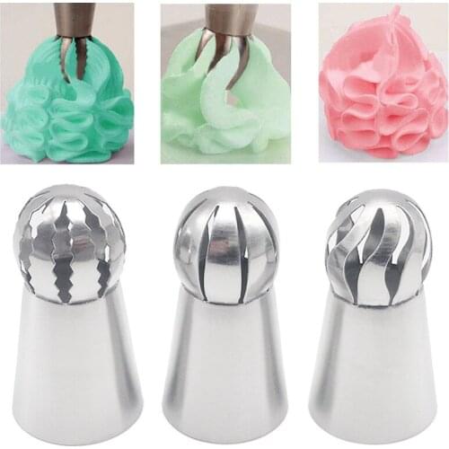 3Pcs Russian Spherical Cake Nozzles DIY Cupcake Set Stainless Steel Cream Icing Piping Flower Mouth Pastry Baking Accessories