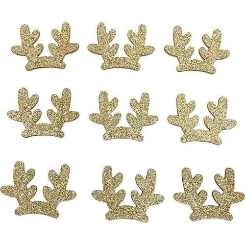 5pcs/pack Gold Glitter Antlers Appliques, Deer Horns 3", No Flake, DIY Headband Party Supplies Holiday Party Supply, Wholesale G