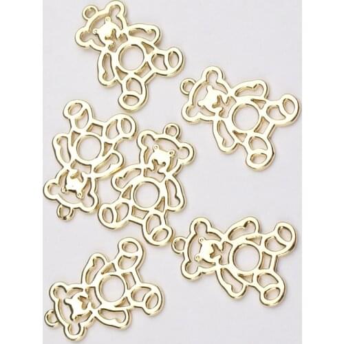 6pcs/lot Zinc Alloy Golden Charms Bear Pendant Bezel Setting Cabochon Setting Diy Fashion Earrings Making Accessories