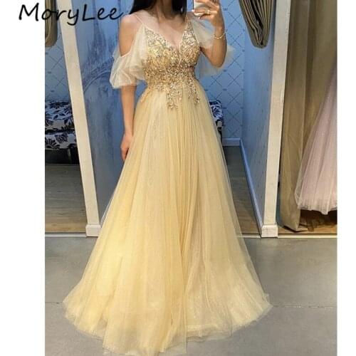 Shining Evening Dresses Spaghetti Straps A-Line Crystal Beading Soft Tulle Evening Dresses Zipper vestidos de fiesta de noche