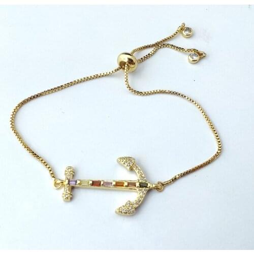 10 Pcs Micro Pave Shiny Cubic Zircon CZ Connector Bracelet for Women girl Ship anchor shape Charm Fashion jewelry Gift BG312