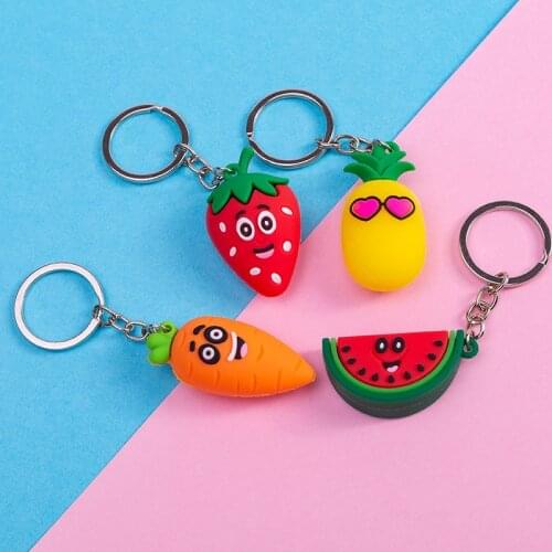Cute Simulation 3D Fruit Keychain Women Bag Coin Purse PVC Soft Toy Pendant Key Ring Car Key Holder Key Chain Accessories