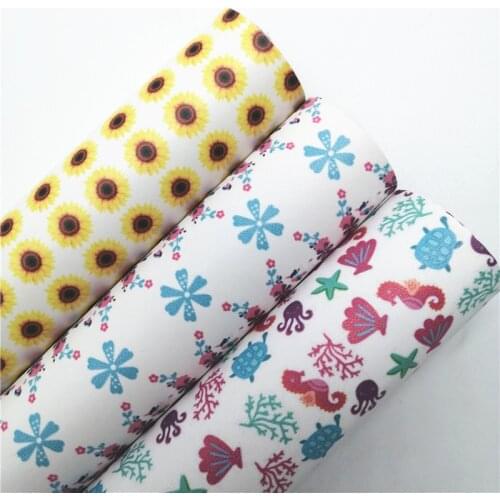 Flowers Sea Horse Printed Synthetic Faux Leather Vinyl Fabric Sheet Felt Backing Synthetic Leather Faux Vinil DIY A4 SIZE 6S96B