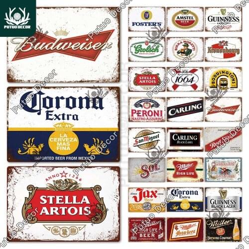 Putuo Decor Beer Metal Sign Plaque Metal Vintage Tin Sign Metal Plate Wall Decor for Pub Club Man Cave Bar Decorative Plates