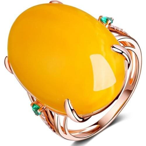 European Big Oval Yellow Stone Open Rings for Women Rose Gold Color Small Green Zircon Opal Ring Vintage Wedding Jewelry